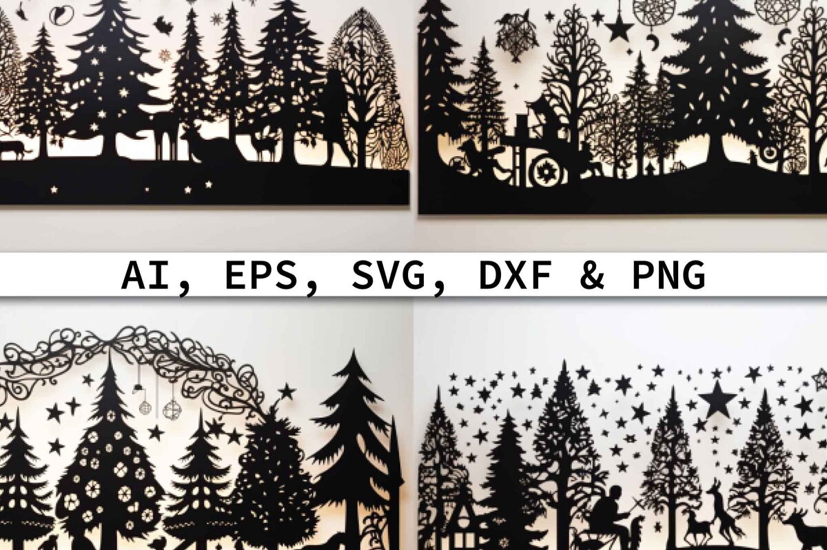 Σετ των 2 Intra απο ξύλο plywood 3mm-4mm πάχος – Σετ χριστουγεννιάτικου δάσους κομμένο χαρτί Δίασταση  20x20 cm INTRAFABR-80420203