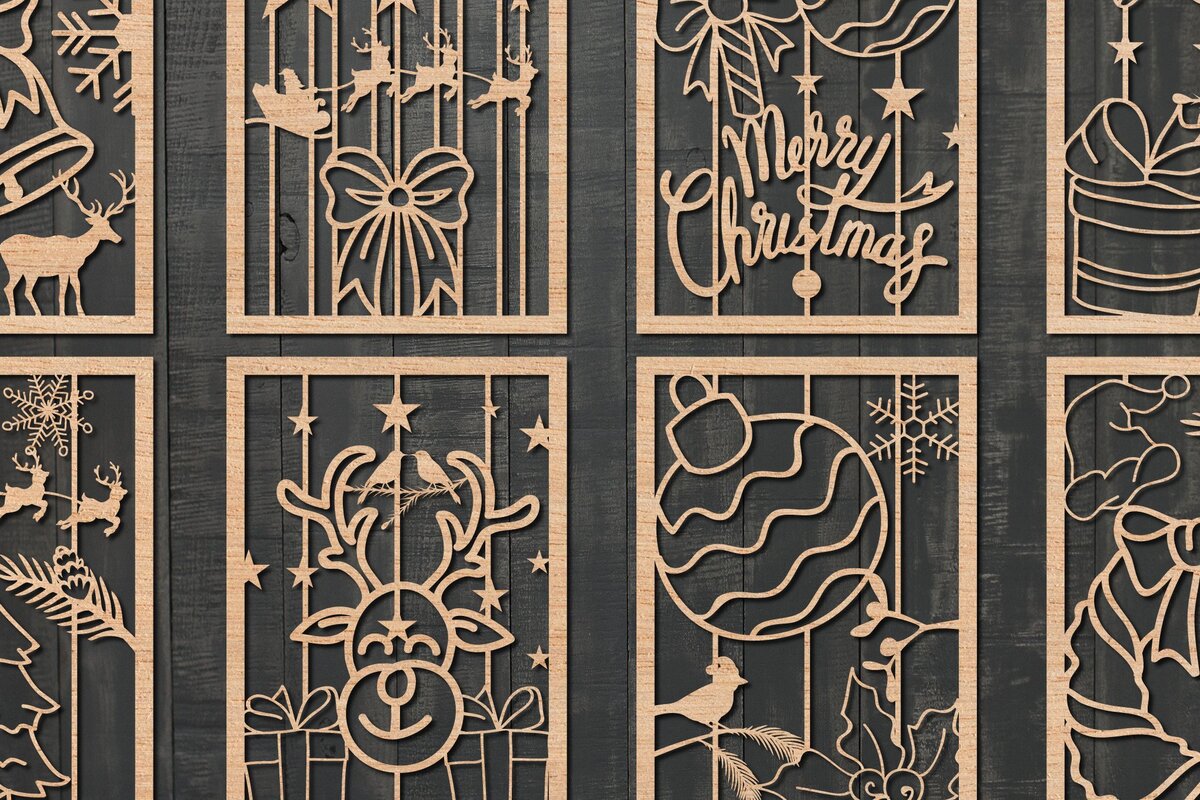 Σετ των 2 Intra απο ξύλο plywood 3mm-4mm πάχος – Πακέτο Χριστουγεννιάτικων Δωροκάρτας Paper Cut Δίασταση  20x20 cm INTRAFABR-41871919