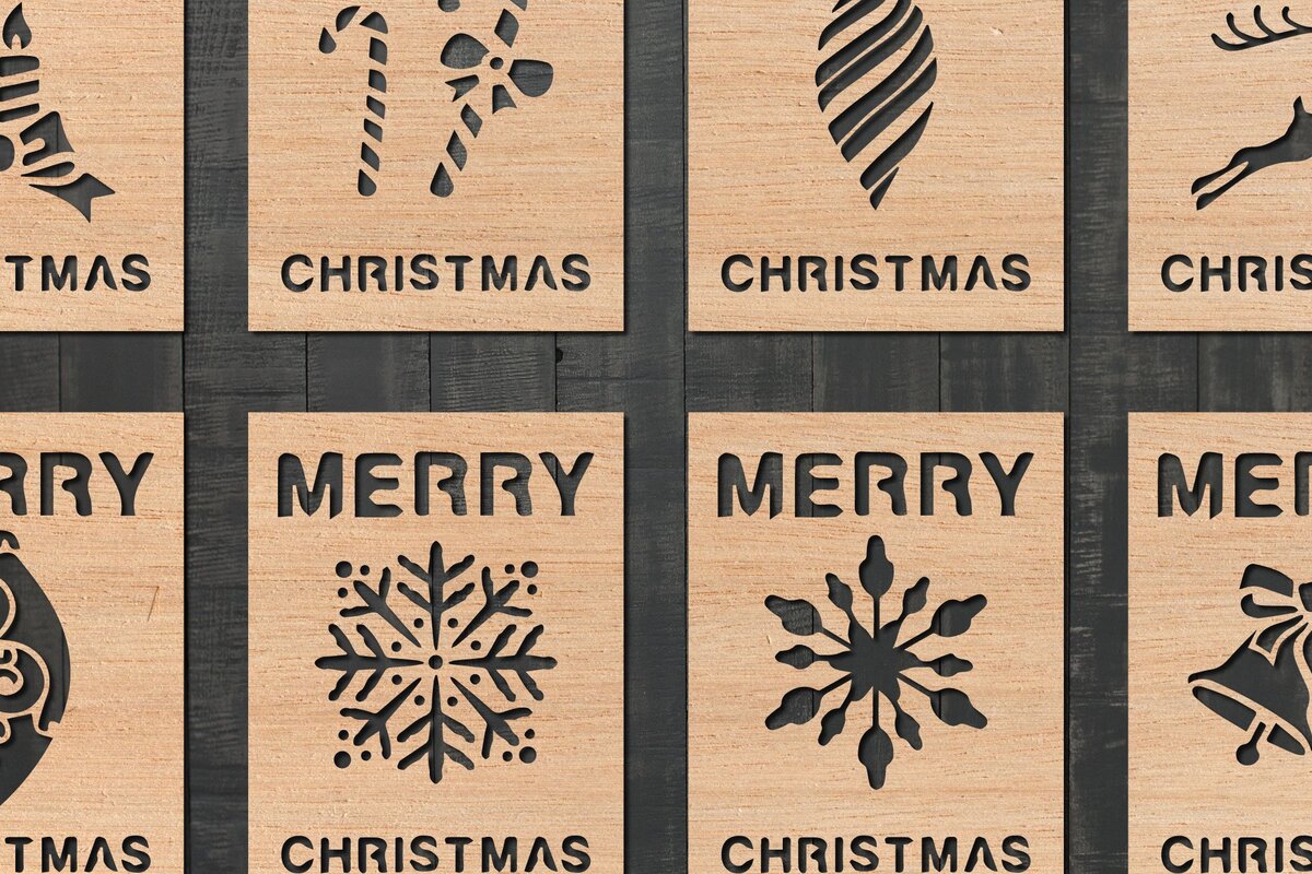 Σετ των 2 Intra απο ξύλο plywood 3mm-4mm πάχος – Πακέτο Χριστουγεννιάτικων Δωροκάρτας Paper Cut Δίασταση  20x20 cm INTRAFABR-41872268