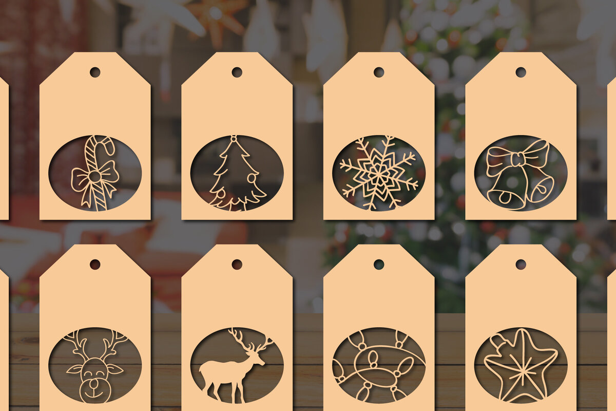 Σετ των 2 Intra απο ξύλο plywood 3mm-4mm πάχος – Πακέτο ετικετών δώρου Χριστουγέννων σε χαρτί κοπής 1 Δίασταση  20x20 cm INTRAFABR-19038503