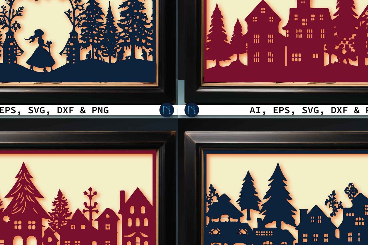 Σετ των 2 Intra απο ξύλο plywood 3mm-4mm πάχος – Πακέτο Χριστουγεννιάτικου Σπίτι κομμένο χαρτί Δίασταση  20x20 cm INTRAFABR-80422883