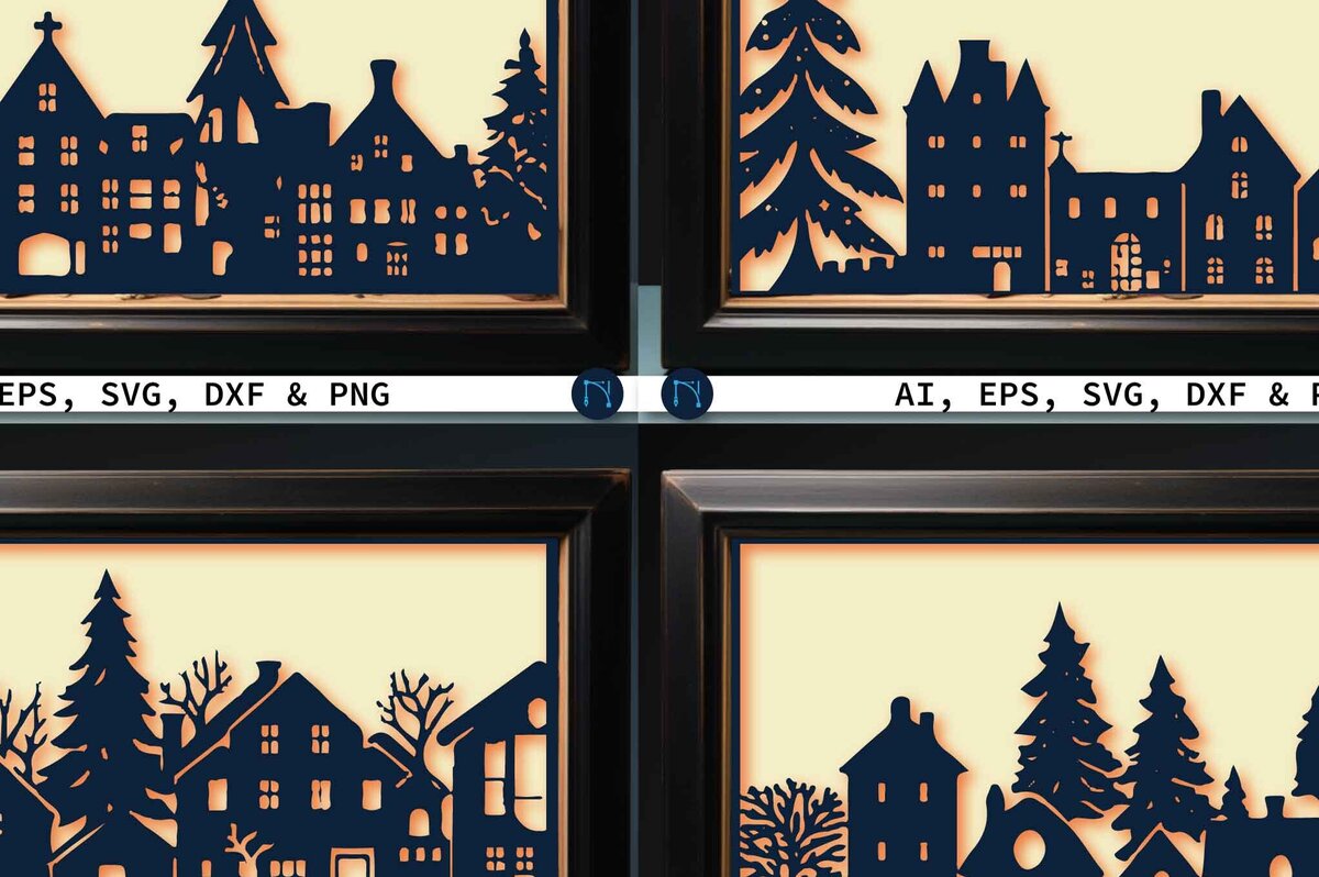 Σετ των 2 Intra απο ξύλο plywood 3mm-4mm πάχος – Πακέτο Χριστουγεννιάτικου Σπίτι κομμένο χαρτί Δίασταση  20x20 cm INTRAFABR-80422565