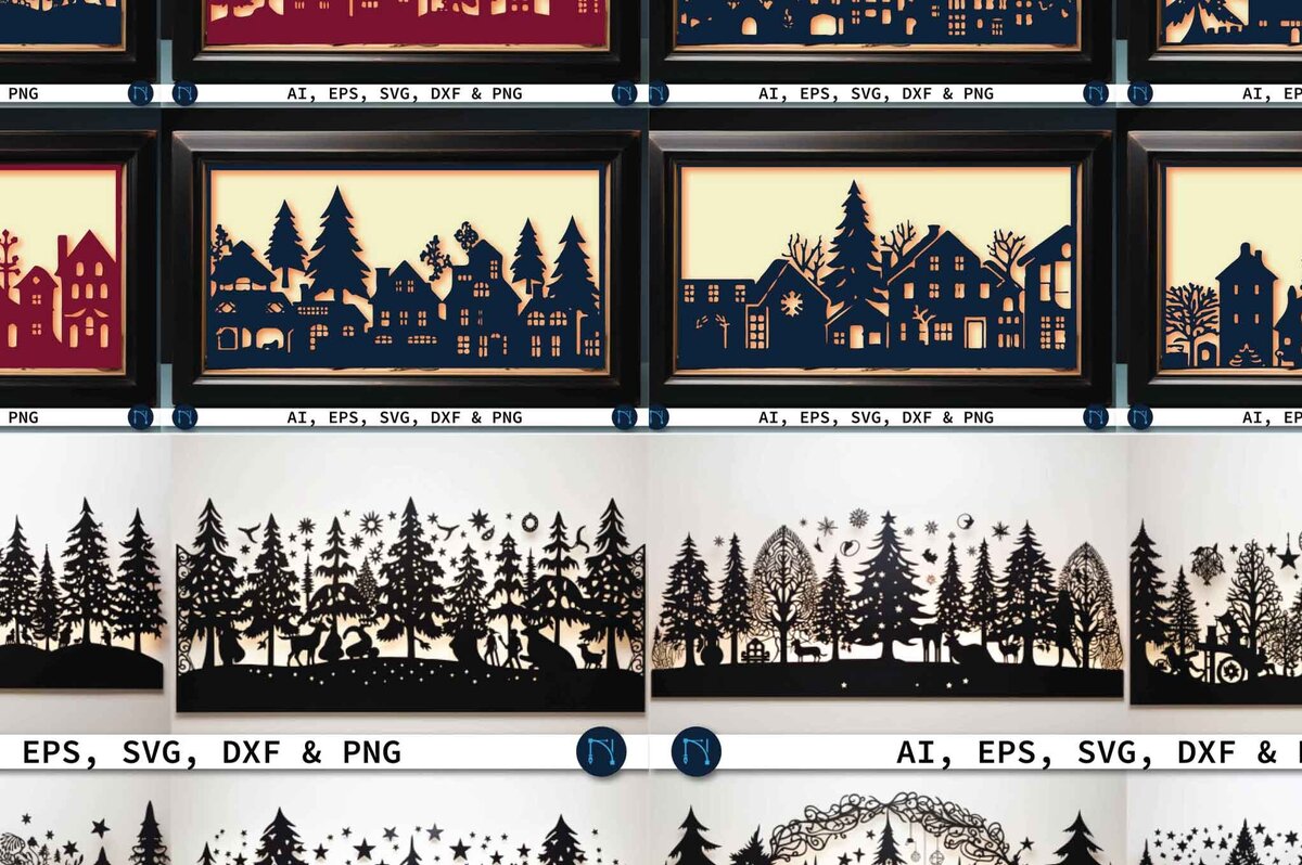 Σετ των 2 Intra απο ξύλο plywood 3mm-4mm πάχος – Πακέτο Χριστουγεννιάτικου σκηνικού κομμένου χαρτιού Δίασταση  20x20 cm INTRAFABR-80423203