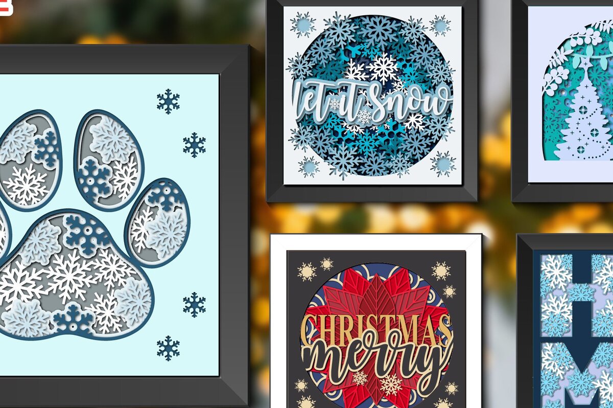 Σετ των 2 Intra απο ξύλο plywood 3mm-4mm πάχος – Δέσμη χριστουγεννιάτικων σκιών σε χαρτί Δίασταση  20x20 cm INTRAFABR-36555074