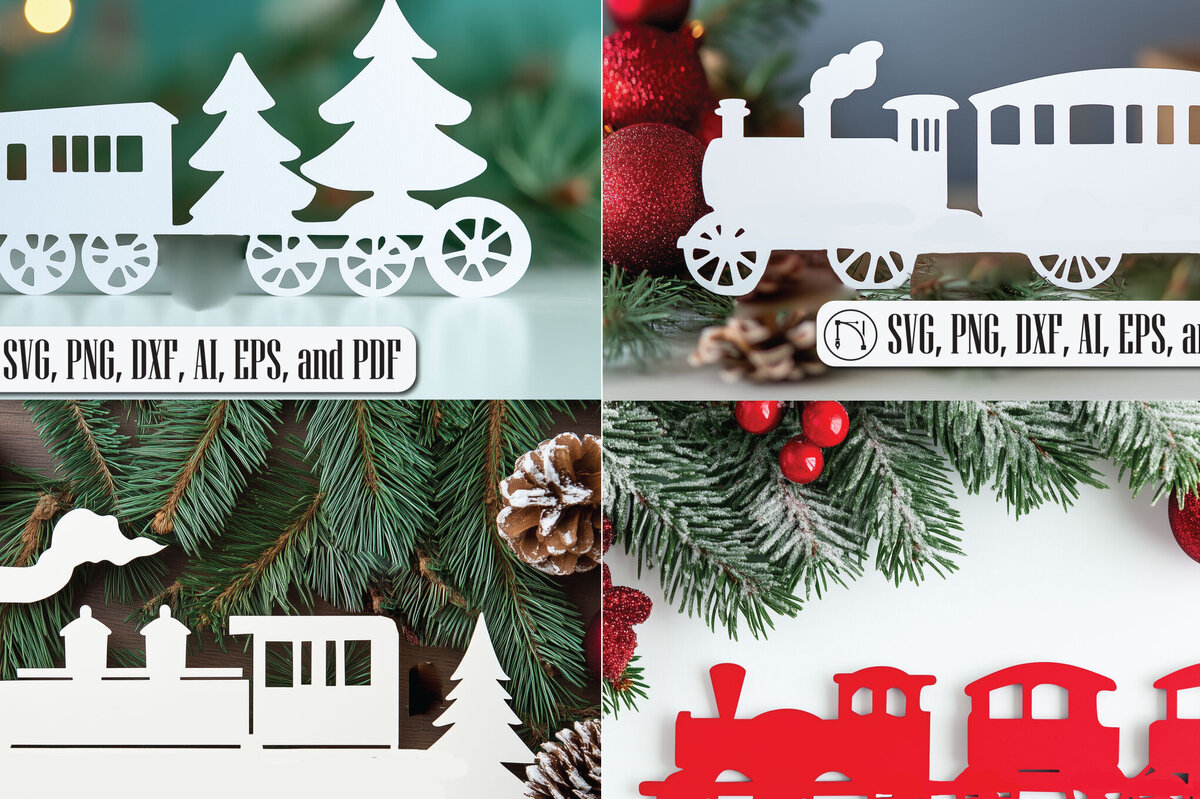 Σετ των 2 Intra απο ξύλο plywood 3mm-4mm πάχος – Πακέτο χριστουγεννιάτικου τρένου Cut Paper Δίασταση  20x20 cm INTRAFABR-106998830