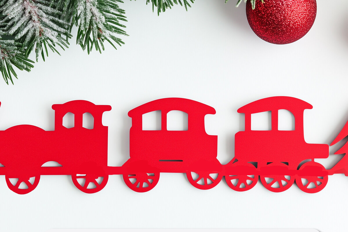 Σετ των 2 Intra απο ξύλο plywood 3mm-4mm πάχος – Paper Cut Christmas Train Δίασταση  20x20 cm INTRAFABR-106994627