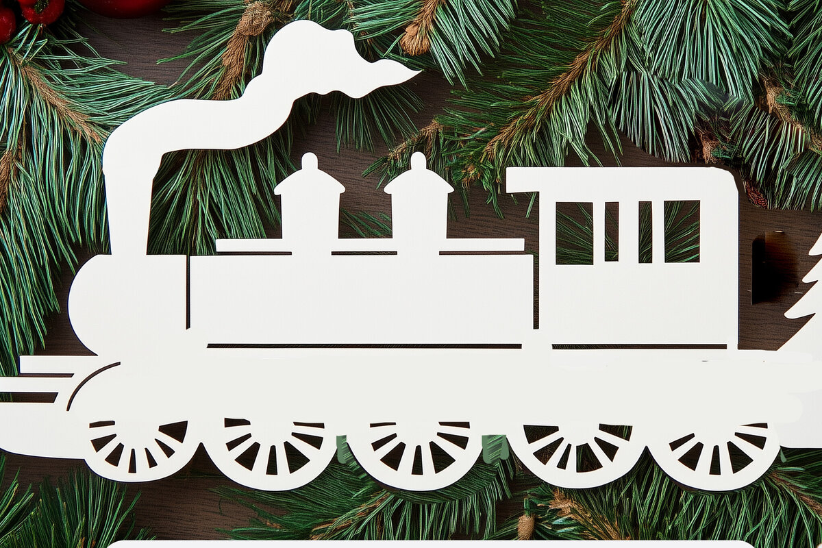 Σετ των 2 Intra απο ξύλο plywood 3mm-4mm πάχος – Paper Cut Christmas Train Δίασταση  20x20 cm INTRAFABR-106996048