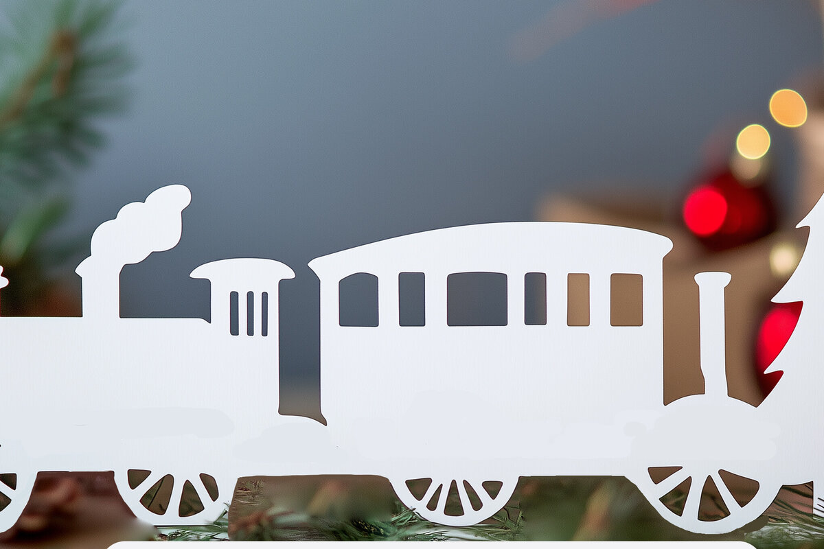 Σετ των 2 Intra απο ξύλο plywood 3mm-4mm πάχος – Paper Cut Christmas Train Δίασταση  20x20 cm INTRAFABR-106998546