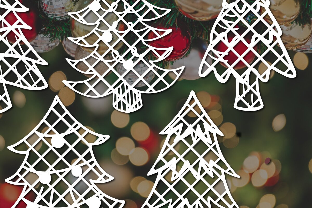 Σετ των 2 Intra απο ξύλο plywood 3mm-4mm πάχος – Δέσμη Χριστουγεννιάτικου Δέντρου κομμένης χαρτιού Δίασταση  20x20 cm INTRAFABR-36340734