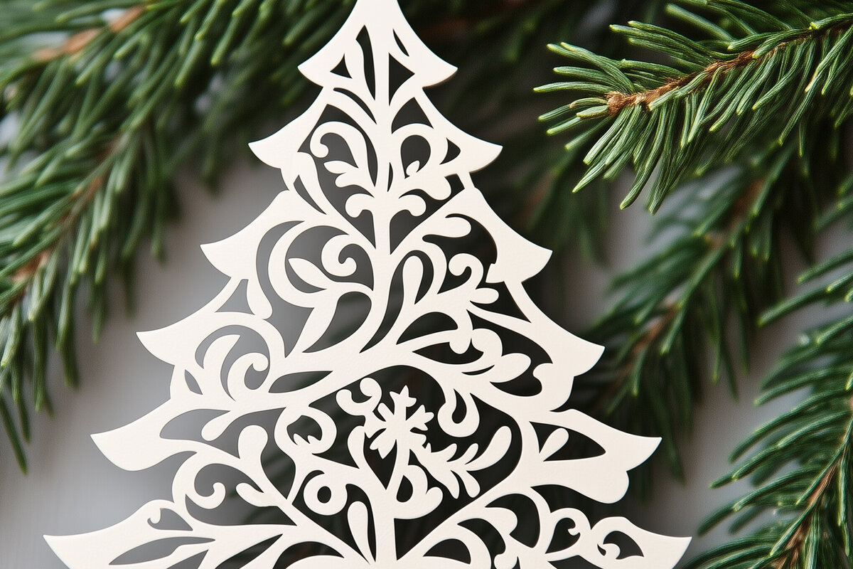 Σετ των 2 Intra απο ξύλο plywood 3mm-4mm πάχος – Κόψιμο από χαρτί χριστουγεννιάτικο δέντρο Δίασταση  20x20 cm INTRAFABR-108011644