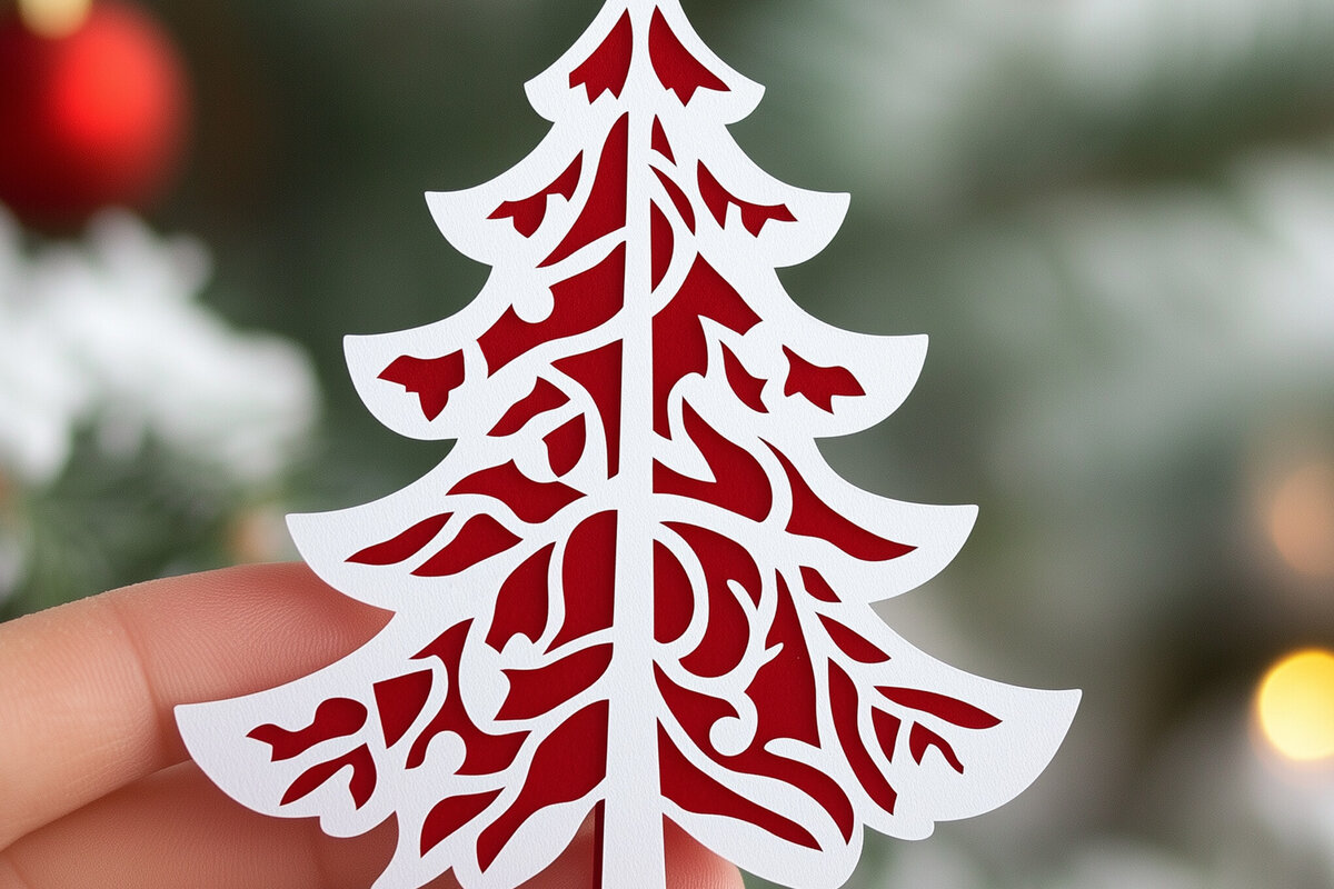 Σετ των 2 Intra απο ξύλο plywood 3mm-4mm πάχος – Κόψιμο από χαρτί χριστουγεννιάτικο δέντρο Δίασταση  20x20 cm INTRAFABR-108008463