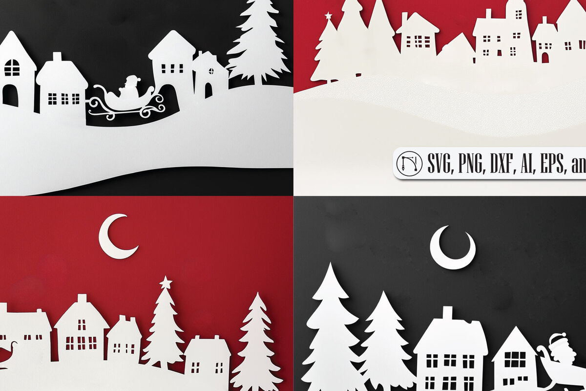 Σετ των 2 Intra απο ξύλο plywood 3mm-4mm πάχος – Πακέτο χριστουγεννιάτικου χωριού σε χαρτοκόπτη Δίασταση  20x20 cm INTRAFABR-111806754