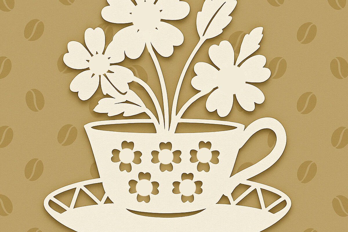 Σετ των 2 Intra απο ξύλο plywood 3mm-4mm πάχος – Paper Cut Coffee Cup Δίασταση  20x20 cm INTRAFABR-120409756