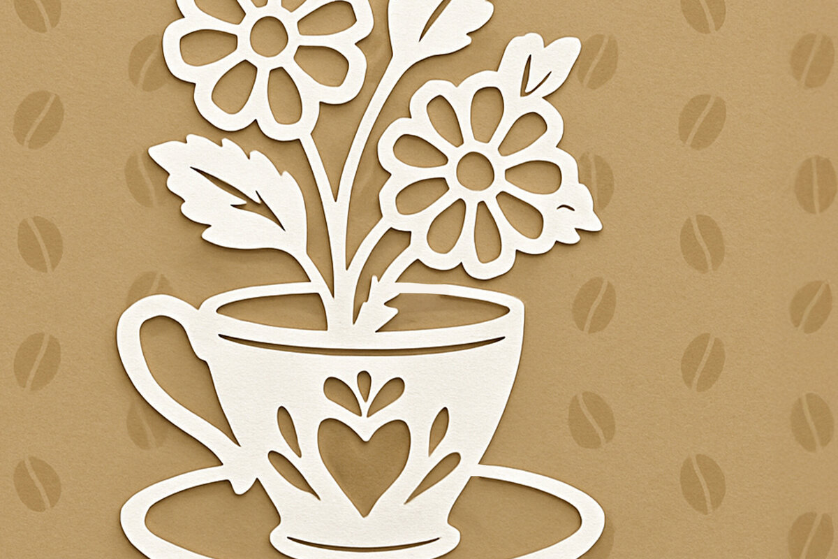 Σετ των 2 Intra απο ξύλο plywood 3mm-4mm πάχος – Paper Cut Coffee Cup Δίασταση  20x20 cm INTRAFABR-120421120