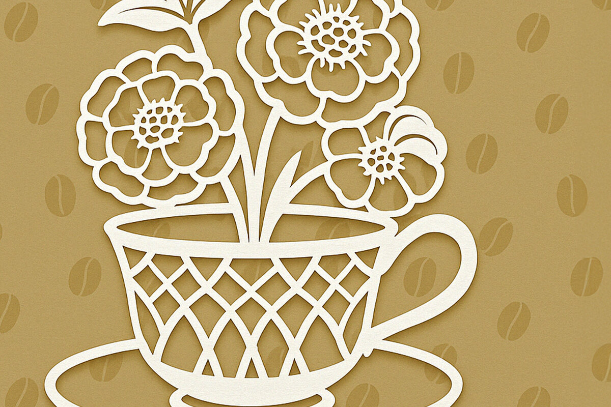 Σετ των 2 Intra απο ξύλο plywood 3mm-4mm πάχος – Paper Cut Coffee Cup Δίασταση  20x20 cm INTRAFABR-120421419