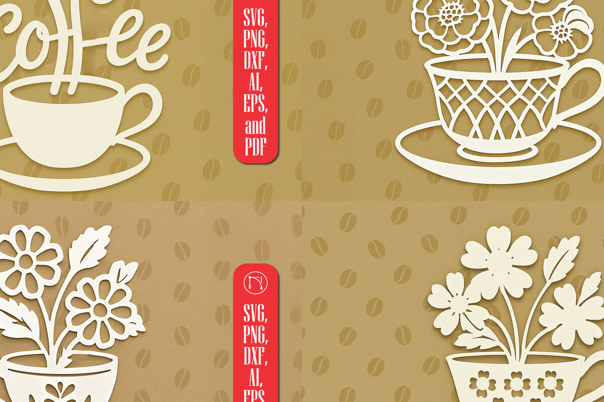 Σετ των 2 Intra απο ξύλο plywood 3mm-4mm πάχος – Paper Cut Coffee Cup Bundle Δίασταση  20x20 cm INTRAFABR-120422357