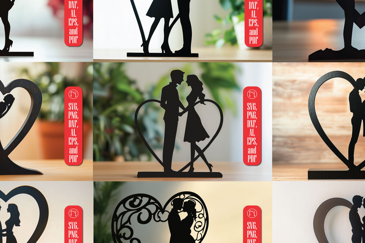 Σετ των 2 Intra απο ξύλο plywood 3mm-4mm πάχος – Paper Cut Couple in Heart Bundle Δίασταση  20x20 cm INTRAFABR-114681363