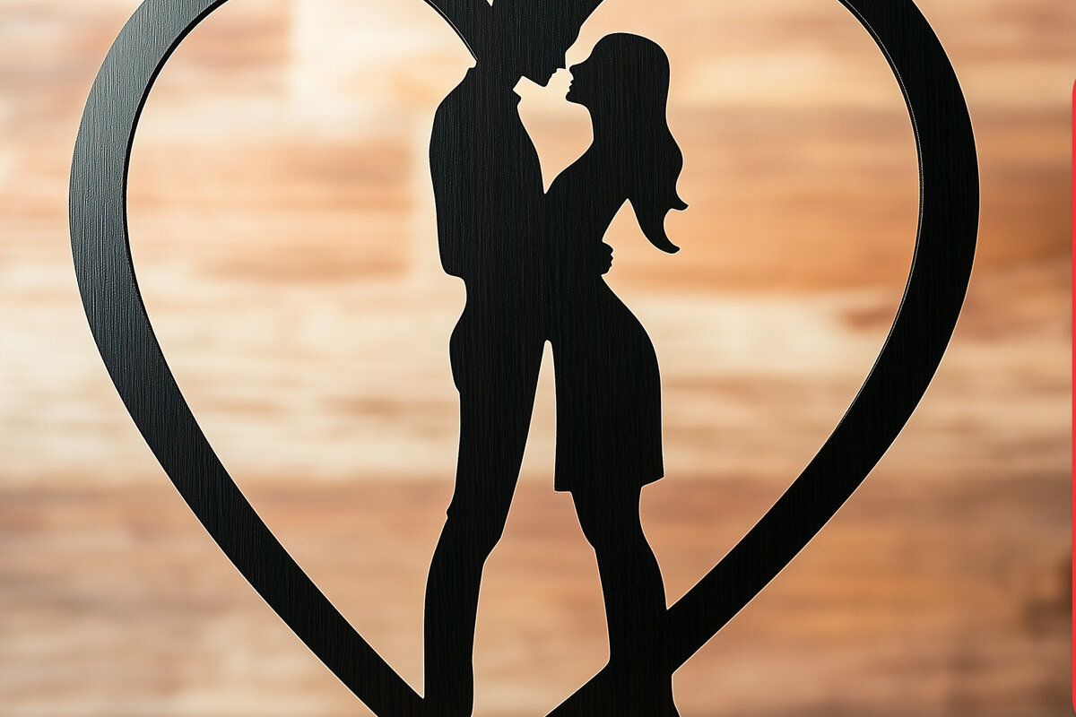 Σετ των 2 Intra απο ξύλο plywood 3mm-4mm πάχος – Paper Cut Couple σε Heart Δίασταση  20x20 cm INTRAFABR-114675310