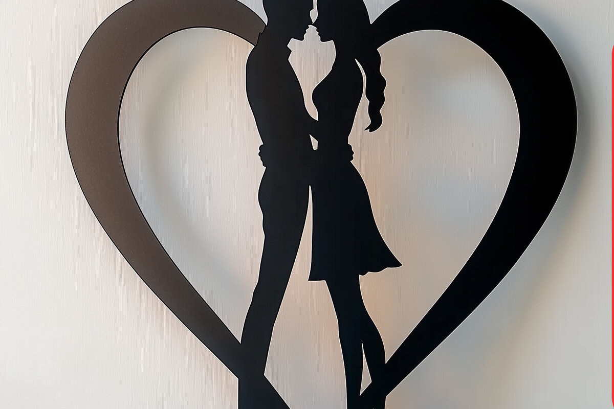Σετ των 2 Intra απο ξύλο plywood 3mm-4mm πάχος – Paper Cut Couple σε Heart Δίασταση  20x20 cm INTRAFABR-114675431