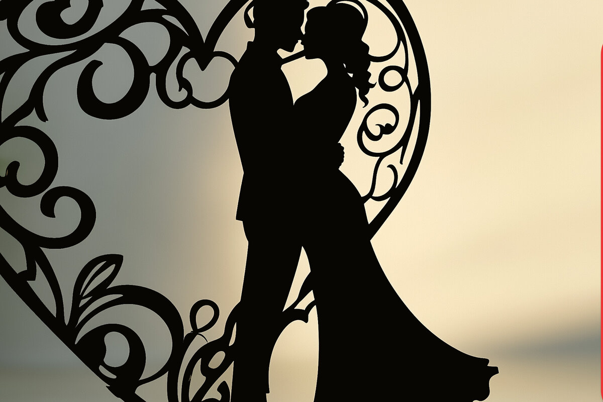 Σετ των 2 Intra απο ξύλο plywood 3mm-4mm πάχος – Paper Cut Couple σε Heart Δίασταση  20x20 cm INTRAFABR-114675686