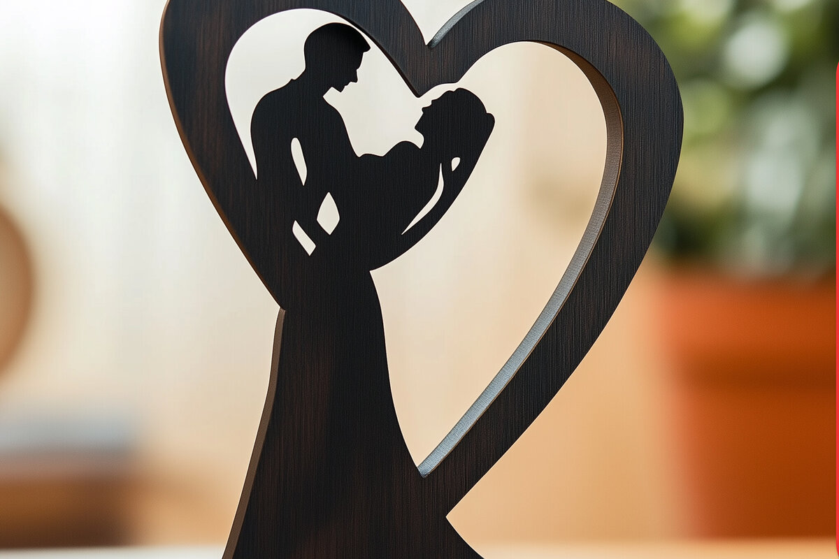 Σετ των 2 Intra απο ξύλο plywood 3mm-4mm πάχος – Paper Cut Couple σε Heart Δίασταση  20x20 cm INTRAFABR-114675967