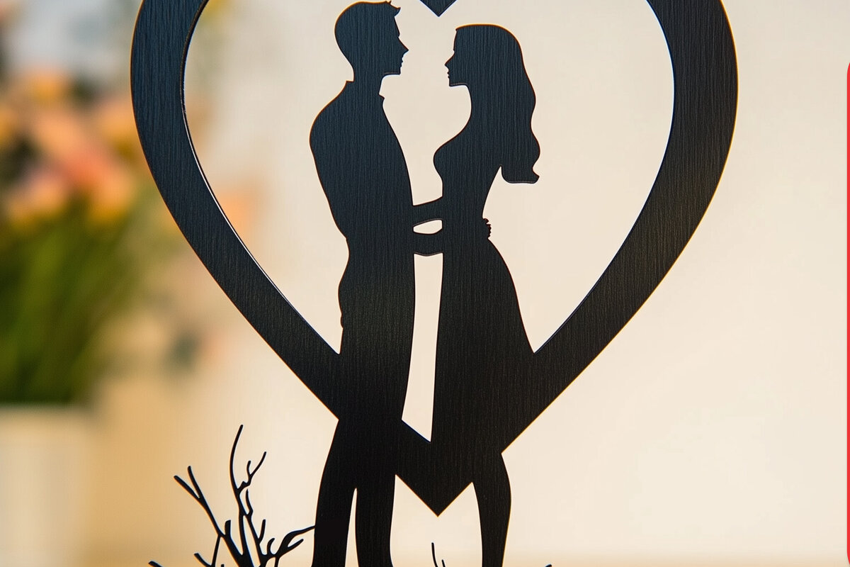 Σετ των 2 Intra απο ξύλο plywood 3mm-4mm πάχος – Paper Cut Couple σε Heart Δίασταση  20x20 cm INTRAFABR-114678755