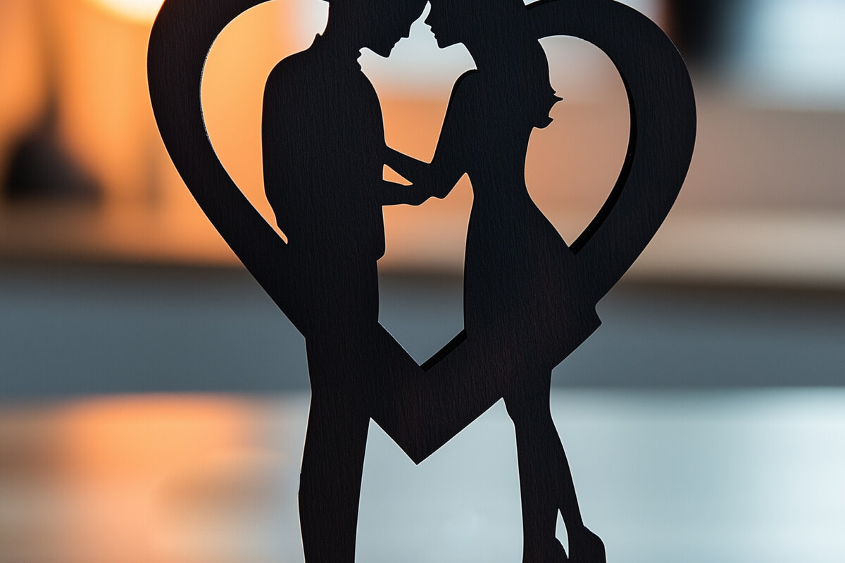 Σετ των 2 Intra απο ξύλο plywood 3mm-4mm πάχος – Paper Cut Couple σε Heart Δίασταση  20x20 cm INTRAFABR-114680680