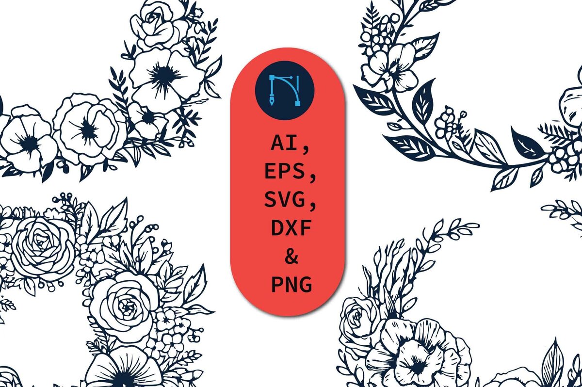 Σετ των 2 Intra απο ξύλο plywood 3mm-4mm πάχος – Paper Cut Cricut Floral Wreath Bundl Δίασταση  20x20 cm INTRAFABR-80500560