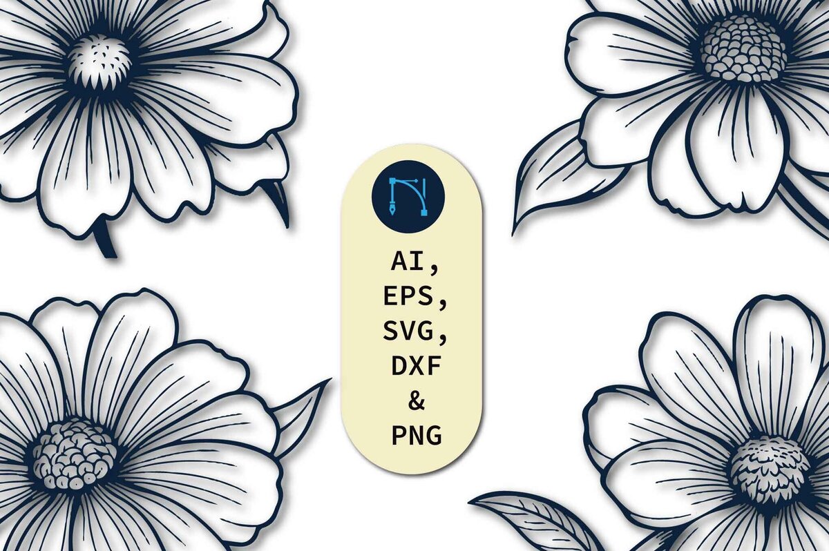 Σετ των 2 Intra απο ξύλο plywood 3mm-4mm πάχος – Πακέτο Paper Cut Daisy Flower Δίασταση  20x20 cm INTRAFABR-80504257