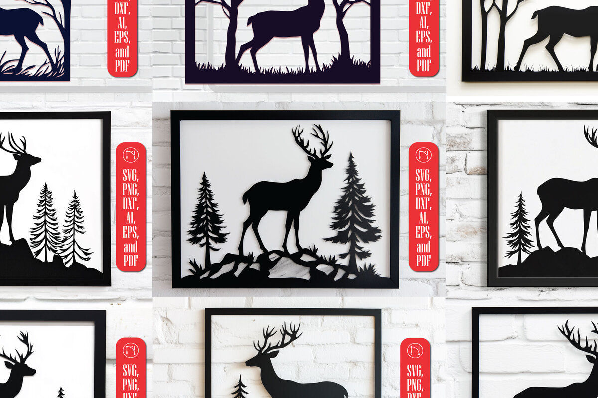 Intra απο ξύλο plywood 3mm-4mm πάχος – Πακέτο Paper Cut Deer Wall Art Δίασταση  40x30 cm INTRAFABR-114133785