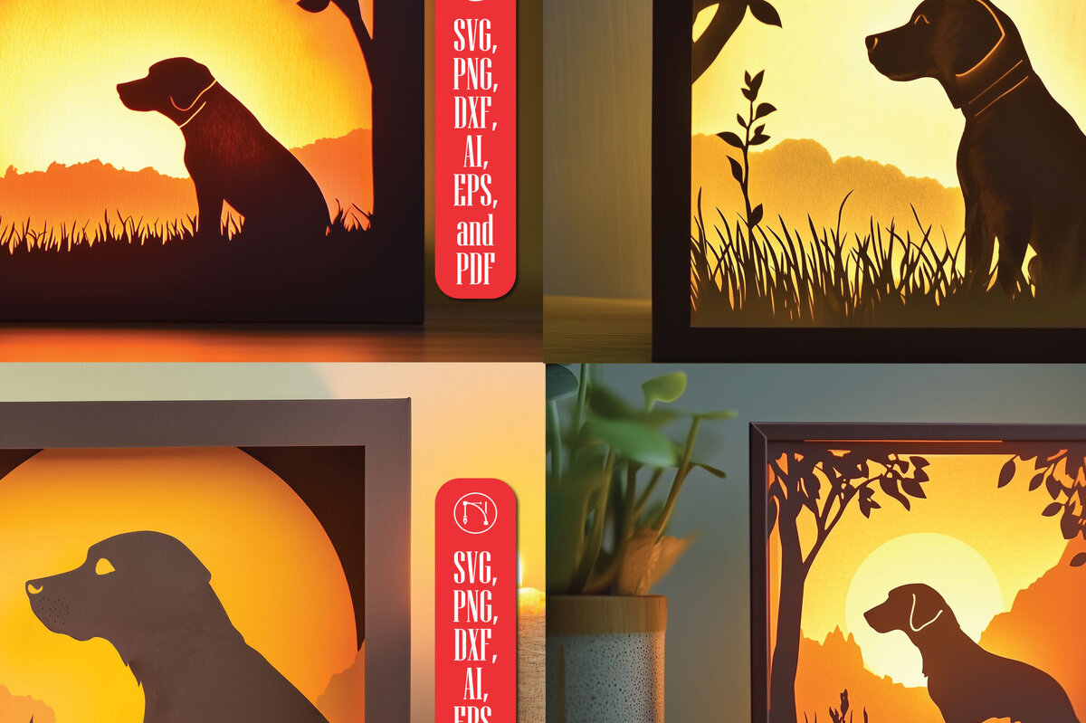 Σετ των 2 Intra απο ξύλο plywood 3mm-4mm πάχος – Paper Cut Dog Shadow Box Bundle Δίασταση  20x20 cm INTRAFABR-118285390