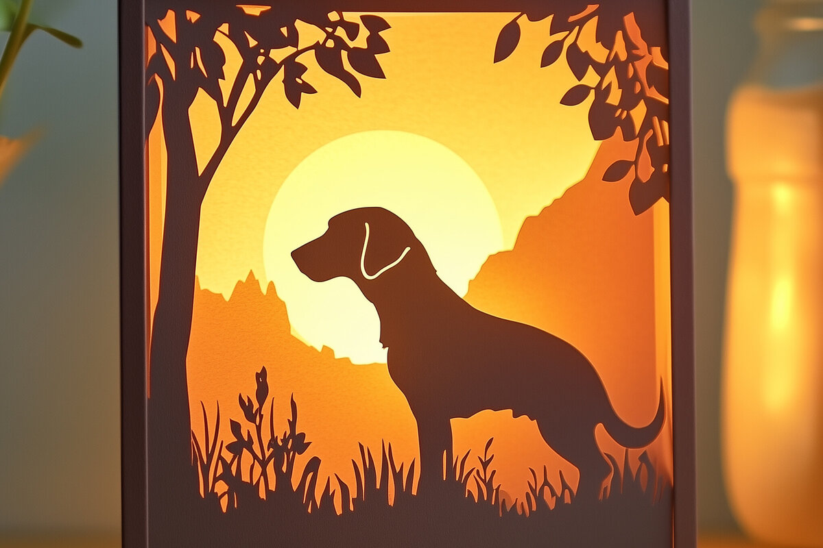 Σετ των 2 Intra απο ξύλο plywood 3mm-4mm πάχος – Paper Cut Dog Shadow Box Δίασταση  20x20 cm INTRAFABR-118268585