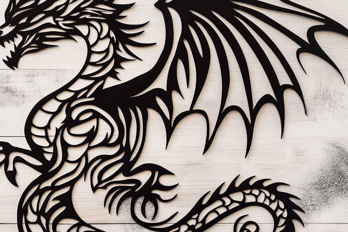 Σετ των 2 Intra απο ξύλο plywood 3mm-4mm πάχος – Paper Cut Dragon Decor Δίασταση  20x20 cm INTRAFABR-104905261