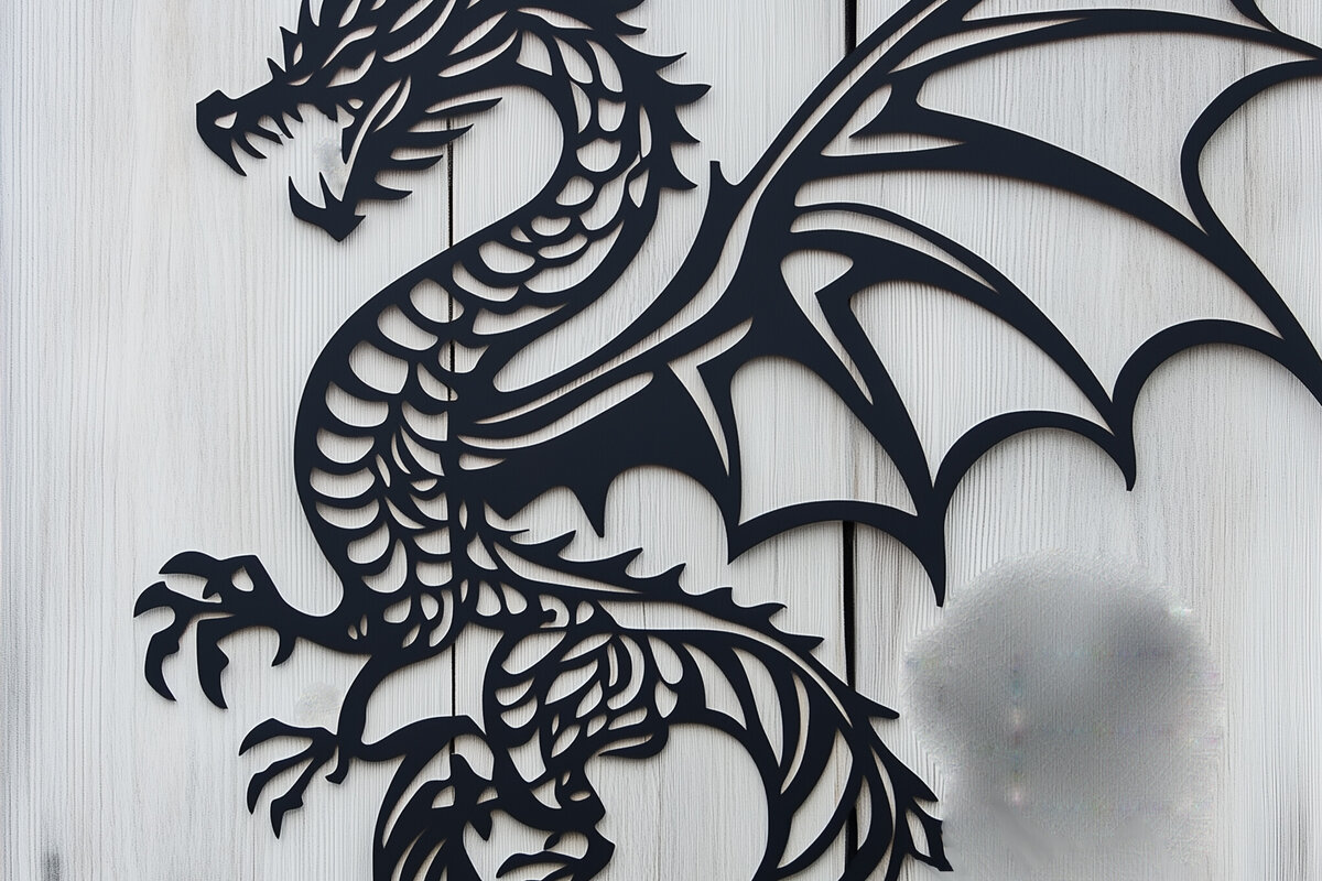 Σετ των 2 Intra απο ξύλο plywood 3mm-4mm πάχος – Paper Cut Dragon Decor Δίασταση  20x20 cm INTRAFABR-104907466