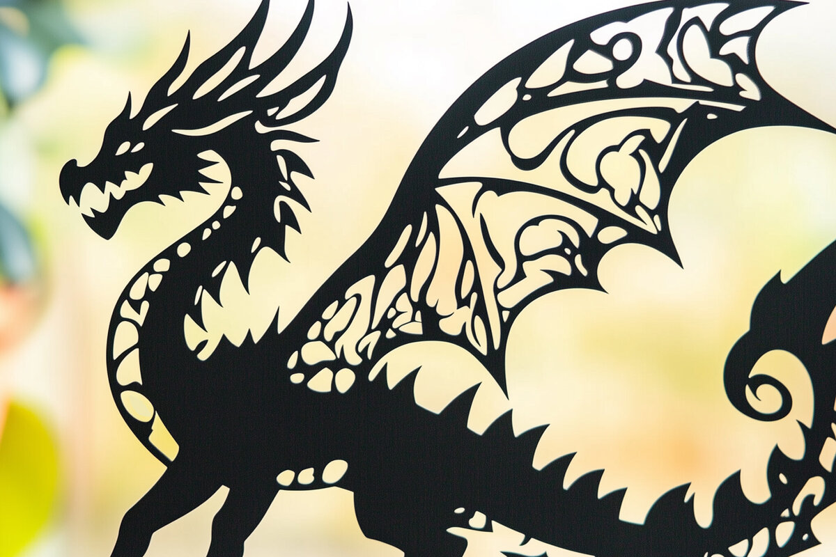 Σετ των 2 Intra απο ξύλο plywood 3mm-4mm πάχος – Paper Cut Dragon Decor Δίασταση  20x20 cm INTRAFABR-104874085