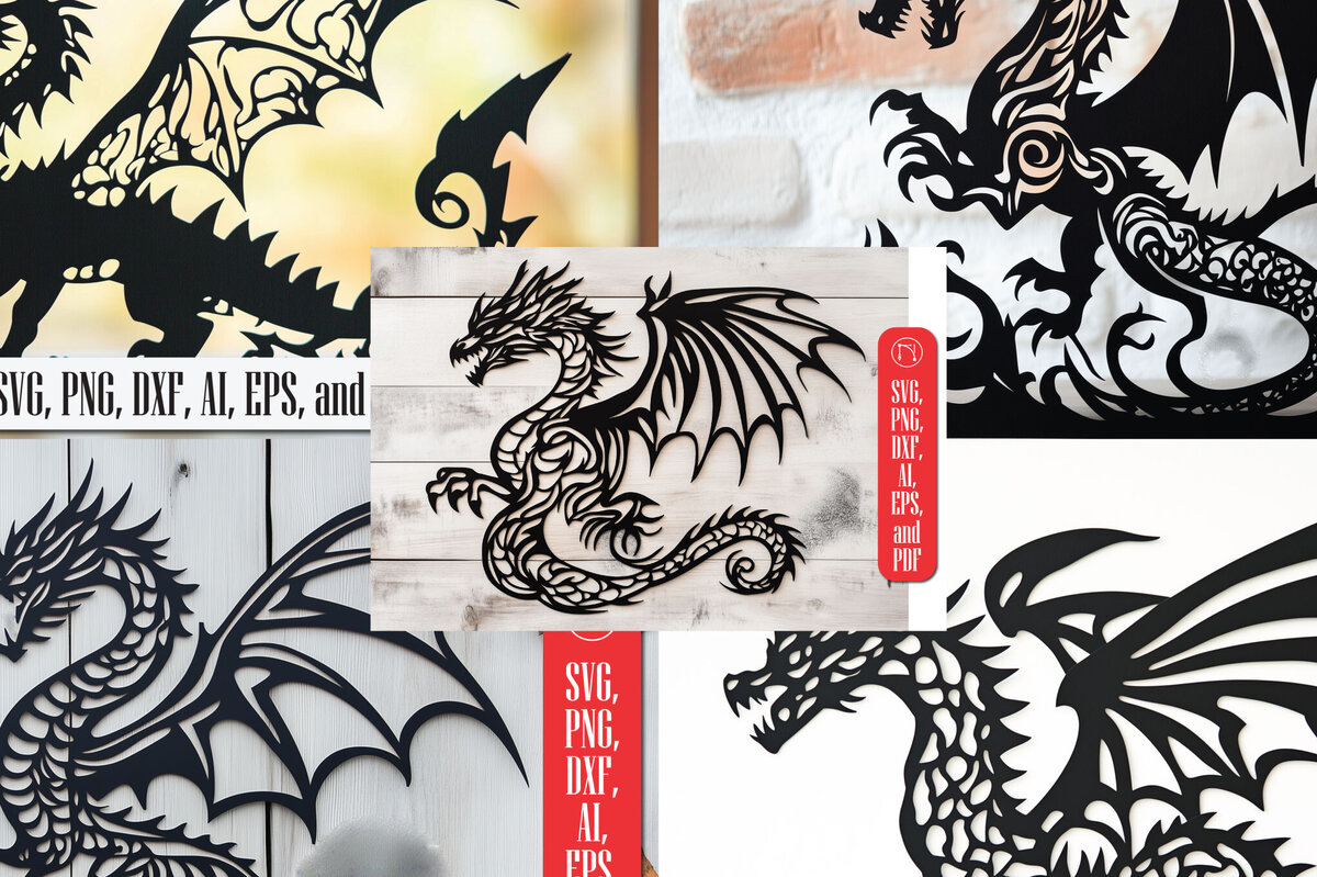 Σετ των 2 Intra απο ξύλο plywood 3mm-4mm πάχος – Πακέτο Paper Cut Dragon Decor Δίασταση  20x20 cm INTRAFABR-104928834