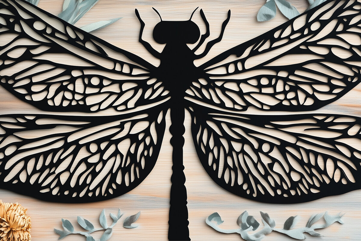 Σετ των 2 Intra απο ξύλο plywood 3mm-4mm πάχος – Paper Cut Dragonfly Δίασταση  20x20 cm INTRAFABR-107508337