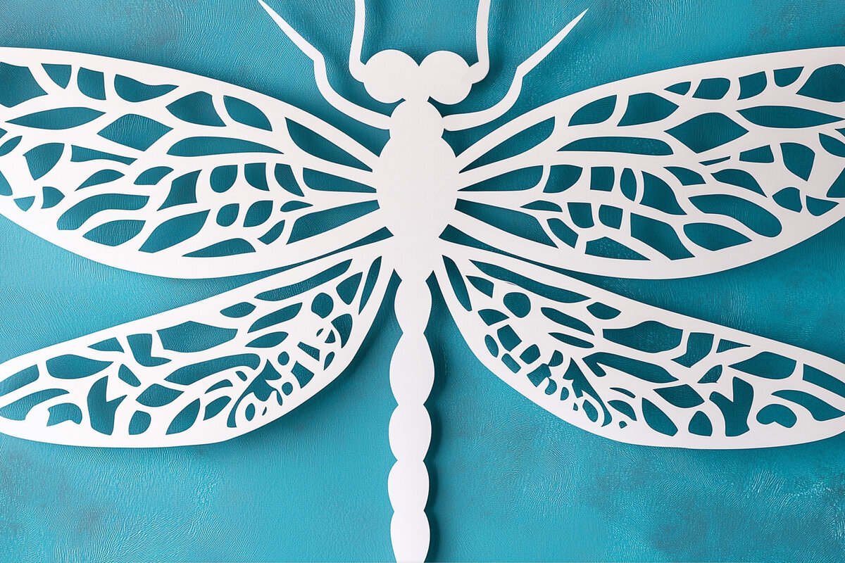 Σετ των 2 Intra απο ξύλο plywood 3mm-4mm πάχος – Paper Cut Dragonfly Δίασταση  20x20 cm INTRAFABR-107509080