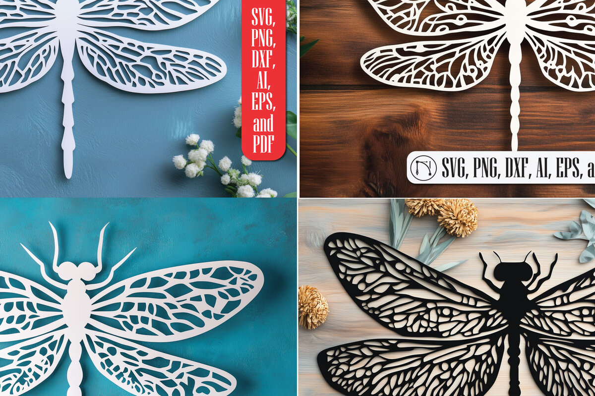 Σετ των 2 Intra απο ξύλο plywood 3mm-4mm πάχος – Paper Cut Dragonfly Bundle Δίασταση  20x20 cm INTRAFABR-107509656