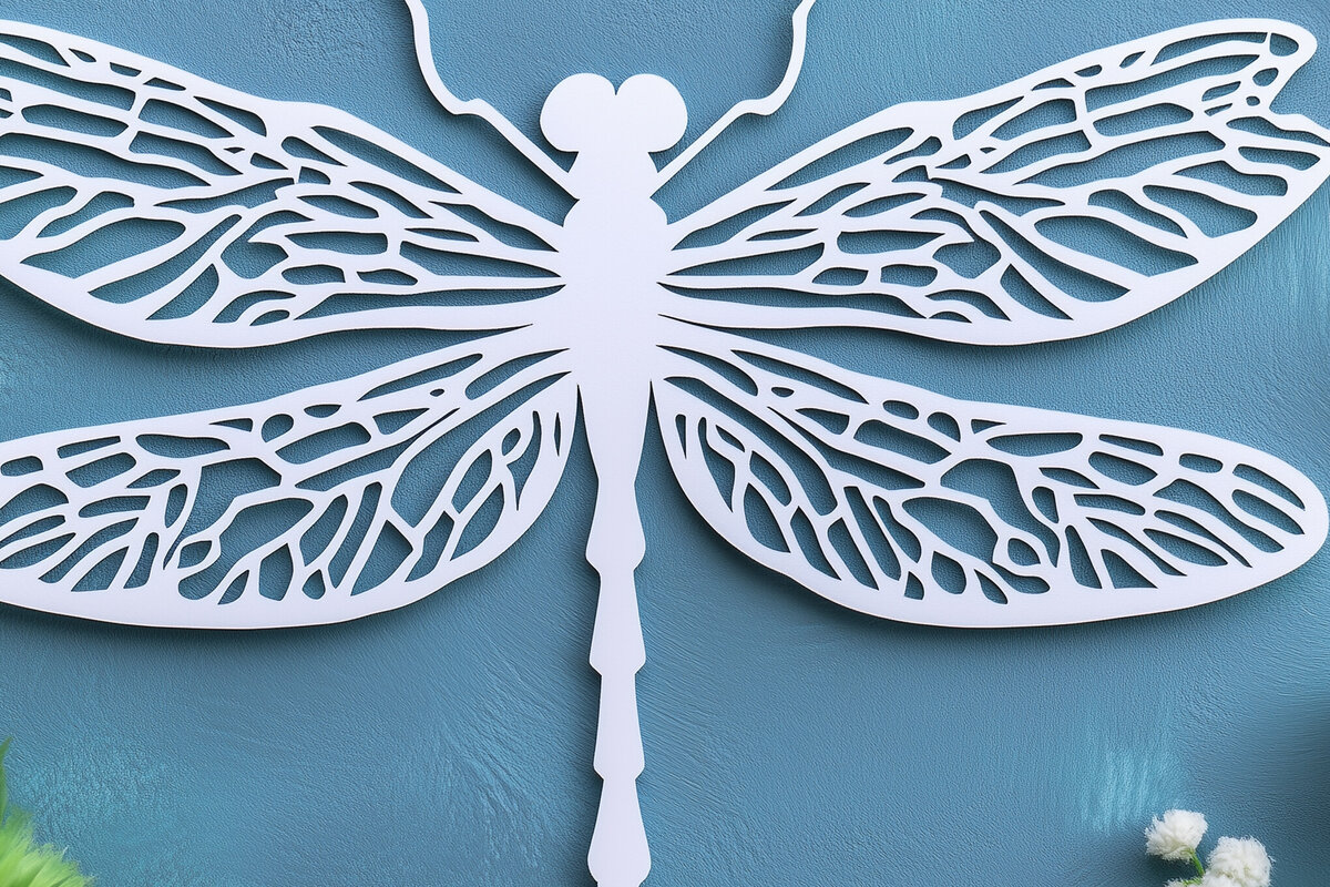 Σετ των 2 Intra απο ξύλο plywood 3mm-4mm πάχος – Paper Cut Dragonfly Δίασταση  20x20 cm INTRAFABR-107507706
