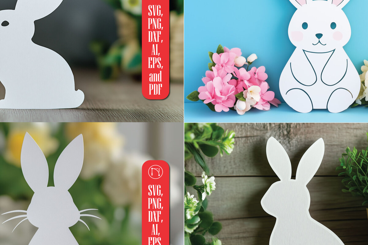 Σετ των 2 Intra απο ξύλο plywood 3mm-4mm πάχος – Δέσμη Paper Bunny Paper Cut Δίασταση  20x20 cm INTRAFABR-114727542