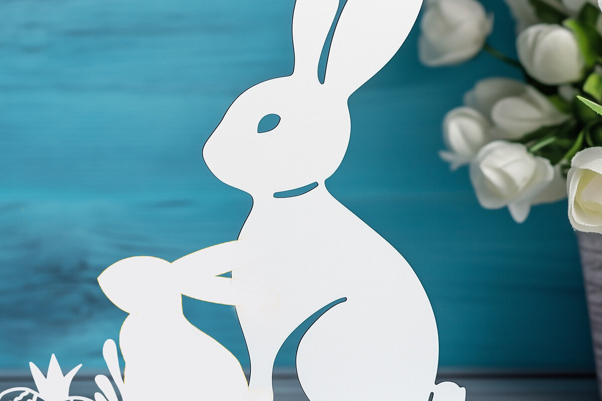 Σετ των 2 Intra απο ξύλο plywood 3mm-4mm πάχος – Paper Cut Easter Bunny Δίασταση  20x20 cm INTRAFABR-116255232