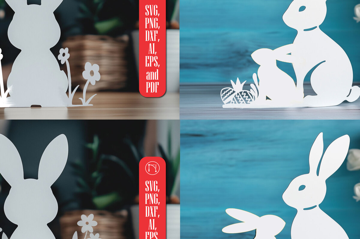 Σετ των 2 Intra απο ξύλο plywood 3mm-4mm πάχος – Paper Cut Easter Bunny Δίασταση  20x20 cm INTRAFABR-116274258