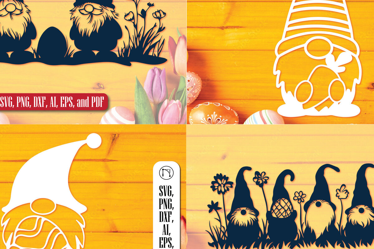 Σετ των 2 Intra απο ξύλο plywood 3mm-4mm πάχος – Πακέτο Paper Cut Easter Gnome Δίασταση  20x20 cm INTRAFABR-117931069