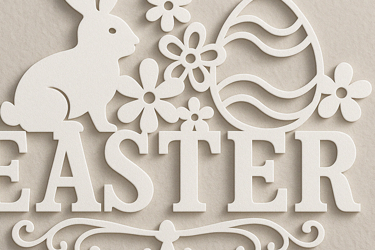 Σετ των 2 Intra απο ξύλο plywood 3mm-4mm πάχος – Paper Cut Πασχαλινό μονόγραμμα. Δίασταση  20x20 cm INTRAFABR-120037428