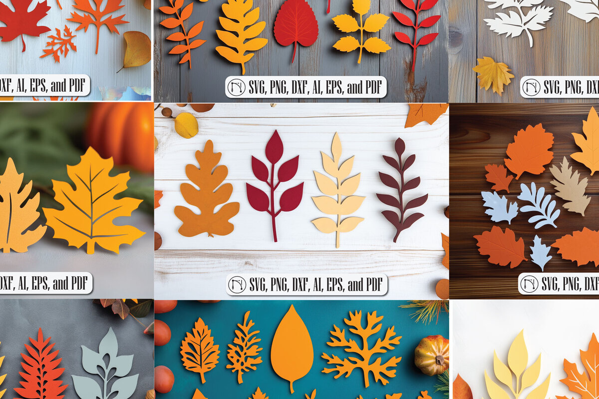 Σετ των 2 Intra απο ξύλο plywood 3mm-4mm πάχος – Κόψιμο χαρτιού Φθινοπωρινά Φύλλα Δέσμη Δίασταση  20x20 cm INTRAFABR-107945551