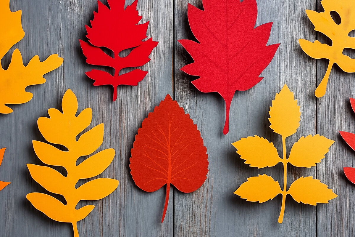 Σετ των 2 Intra απο ξύλο plywood 3mm-4mm πάχος – Paper Cut Fall Leaves Δίασταση  20x20 cm INTRAFABR-107945328