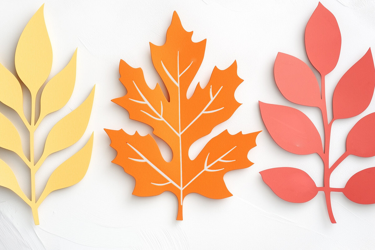 Σετ των 2 Intra απο ξύλο plywood 3mm-4mm πάχος – Paper Cut Fall Leaves Δίασταση  20x20 cm INTRAFABR-107941379