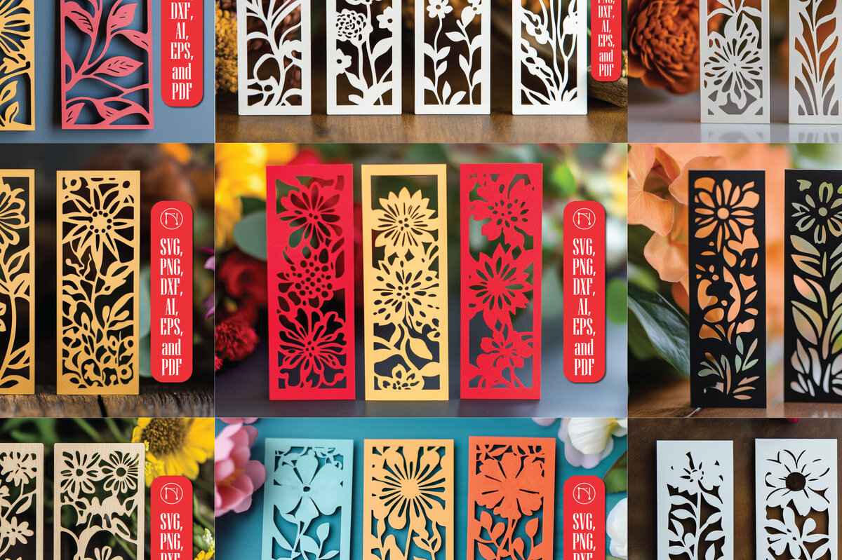 Σετ των 2 Intra απο ξύλο plywood 3mm-4mm πάχος – Πακέτο σελιδοδεικτών με λουλουδάτο κομμένο χαρτί Δίασταση  20x20 cm INTRAFABR-118084925