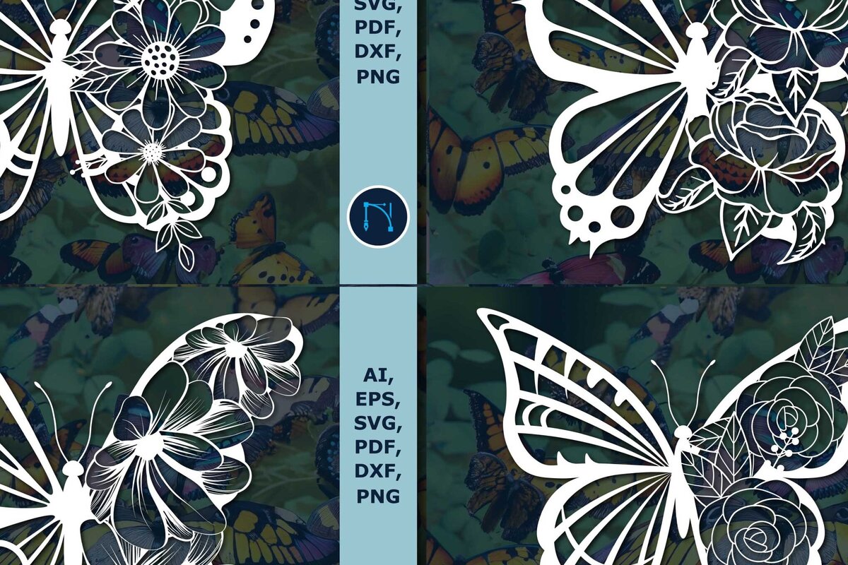 Σετ των 2 Intra απο ξύλο plywood 3mm-4mm πάχος – Πακέτο Floral Butterfly Cut Paper Cut Δίασταση  20x20 cm INTRAFABR-77321975